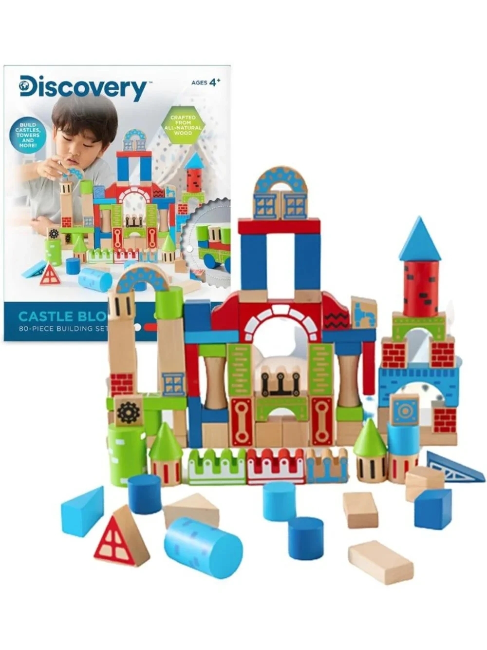 80-Piece Natural Wooden Castle Blocks Set - Creative Building & Stacking Toy for